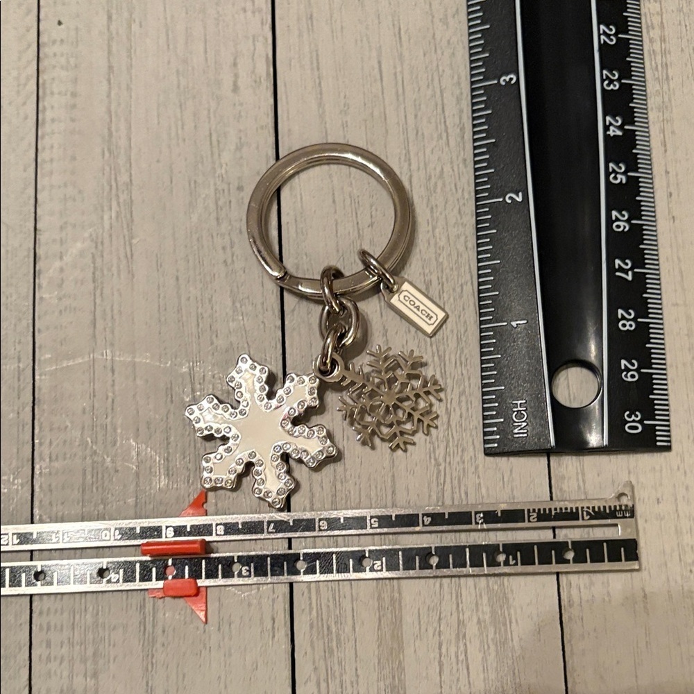 Rare Coach Silver and White Snowflake Keychain